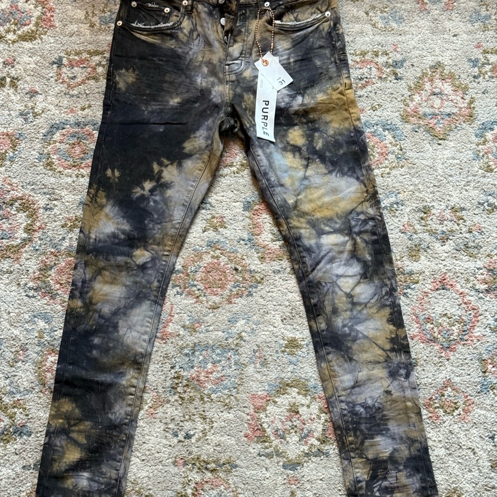 Men's Skinny Jeans in Black and Gold Tie-Dye